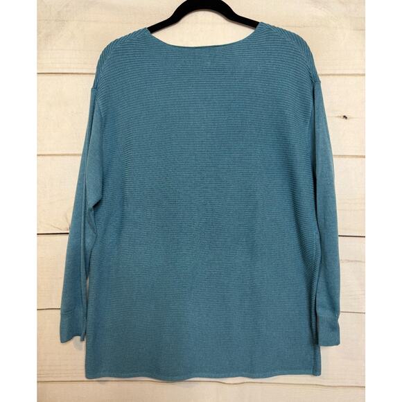 Ella Moss Sweater Teal Sz LG V Neck Ribbed Cozy Comfy Solid - Picture 2 of 4